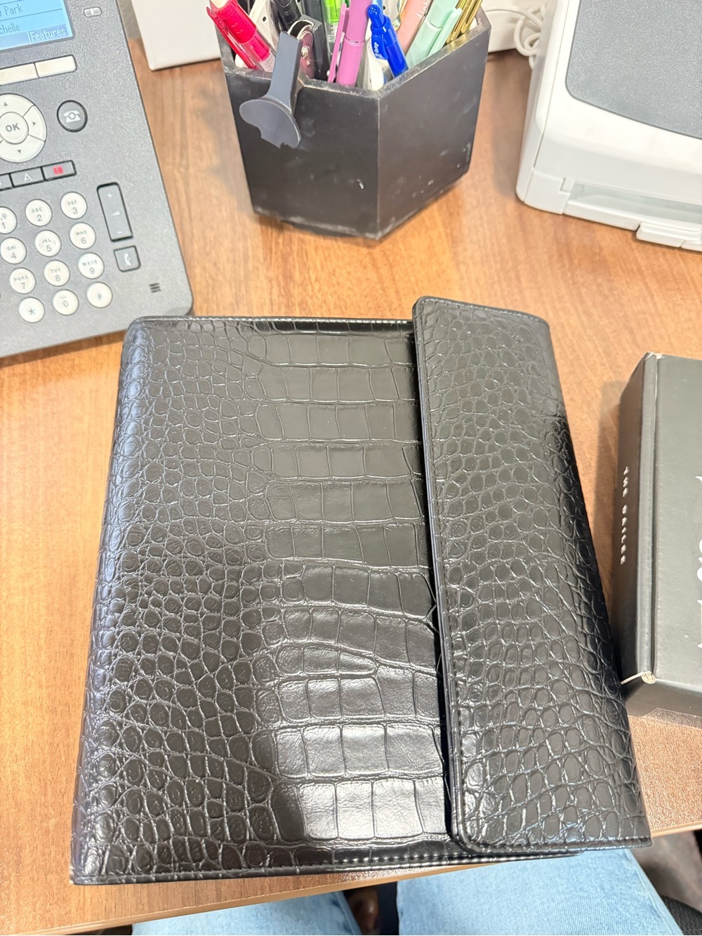Black Croc-Texture Tablet Folio Case with Magnetic Flap - Brand Unspecified